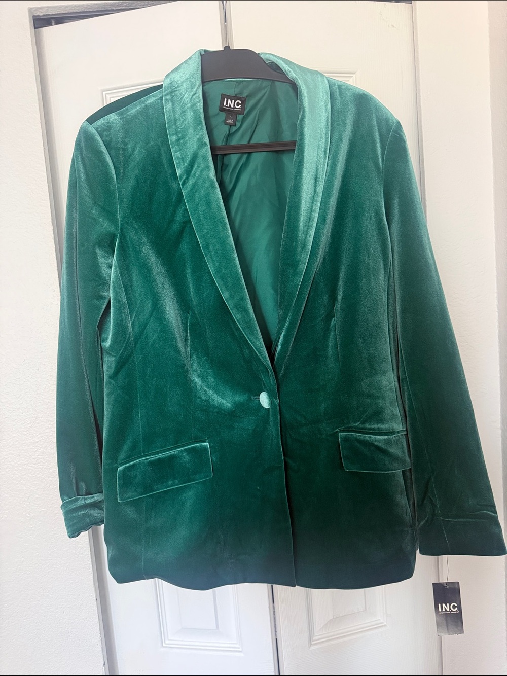 INC International Concepts Teal Velvet Single-Button Blazer